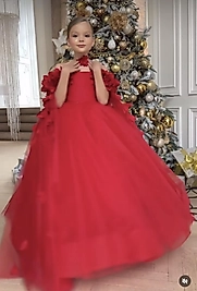 Kız Çocuk Çiçek Detaylı Kırmızı Elbise