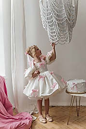 Kız Çocuk Fiyonk Detaylı Elbise