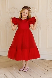 Kız Çocuk Kırmızı Renk Prenses Elbise