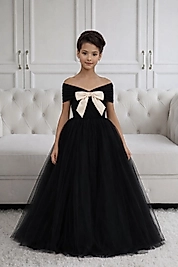 Kız Çocuk Fiyonk Detaylı Tasarım Elbise