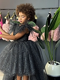 Kız Çocuk Tasarım Simli Tül Detaylı Elbise