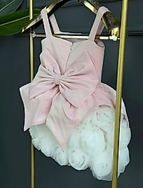 Kız Çocuk Pembe Fiyonk Detaylı Elbise