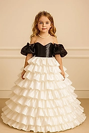 Kız Çocuk Tasarım Payetli Kat Kat Elbise