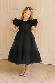 Kız Çocuk Siyah Renk Prenses Elbise