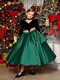 Kız Çocuk Yeşil Tasarım Elbise