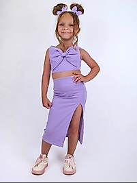 Kız Çocuk Lila Renk Fiyonk Detaylı İkili Takım